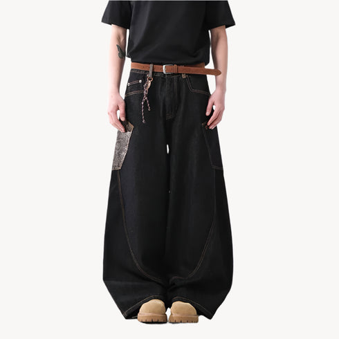 Y2K Leopard Patchwork Baggy Jeans